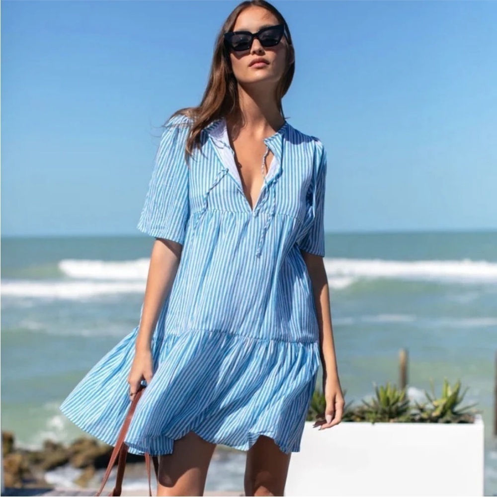 Emerson Fry India Collection Isla Dress Size XS/S Sunday Blue Stripe Organic
